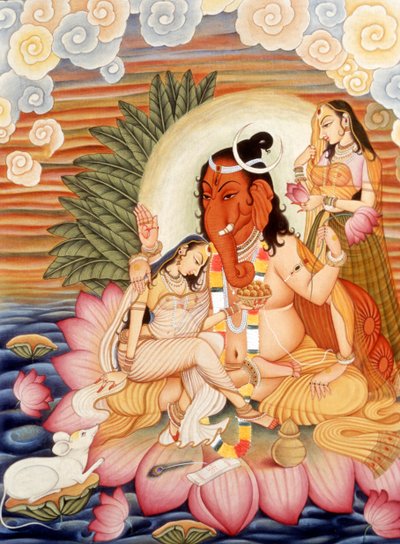 Miniaturmalerei des elefantenköpfigen Gottes Ganesh von School Indian