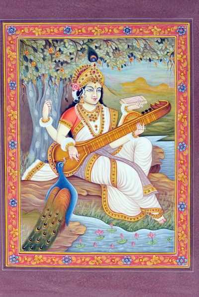 Miniaturmalerei der Göttin Saraswati von School Indian