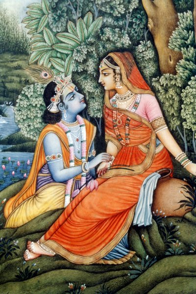 Miniaturmalerei von Radha Krishna, Indien von School Indian