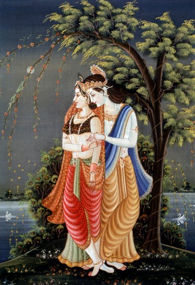 Miniaturmalerei von Radha Krishna, Indien von School Indian