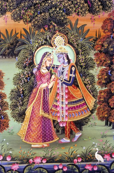 Miniaturmalerei von Radha Krishna, Indien von School Indian