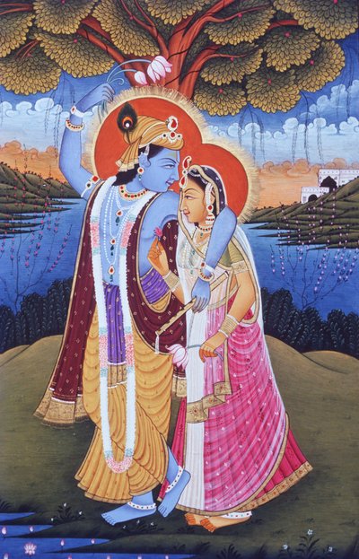 Miniaturmalerei von Radha Krishna, Indien von School Indian