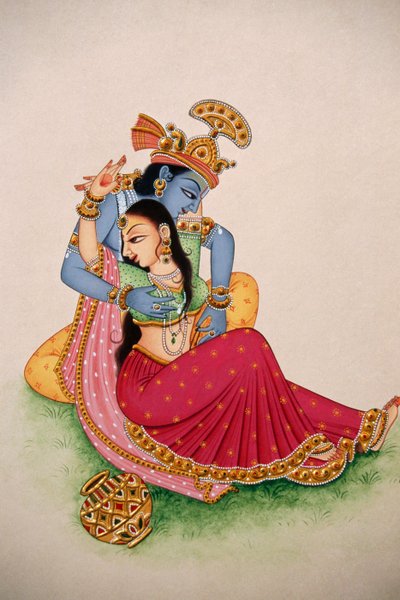 Miniaturmalerei auf Papier Radha Krishna von School Indian