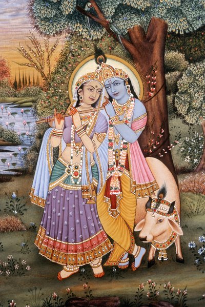 Radha Krishnas Miniaturmalereien von School Indian