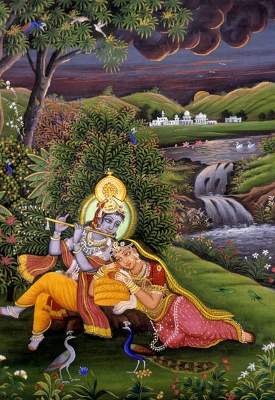 Radha Krishna Miniaturmalerei von School Indian