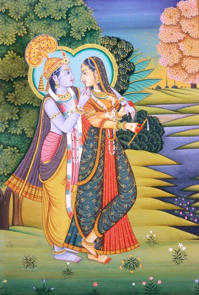 Radha Krishna Miniaturmalerei von School Indian