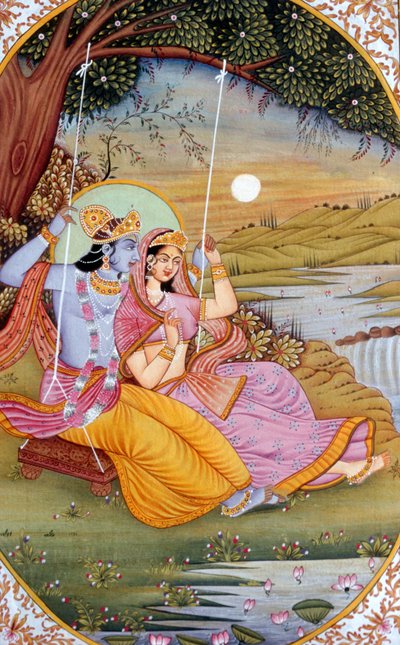 Radha Krishna Miniaturmalerei, Indien von School Indian