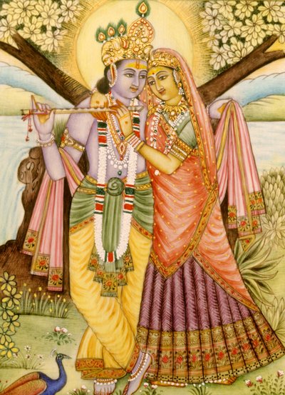 Radha Krishna Miniaturmalerei auf Elfenbein von School Indian