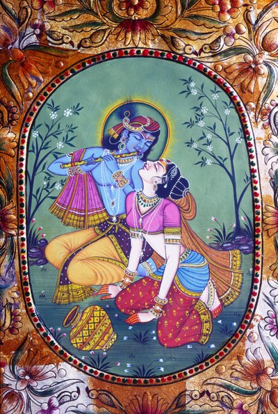 Radha Krishna Miniaturmalerei auf Papier von School Indian