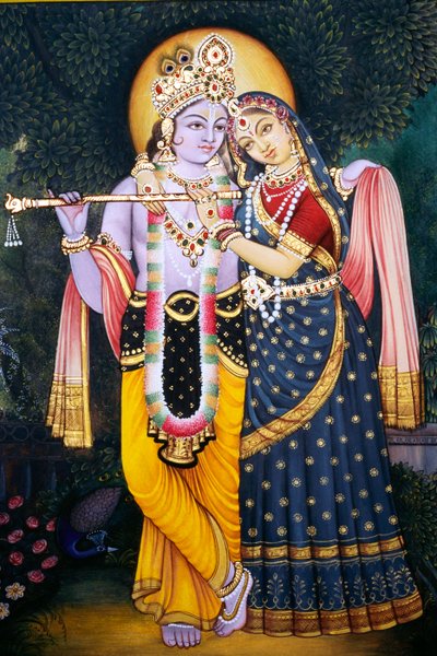 Radha Krishna Miniaturmalerei auf Papier von School Indian