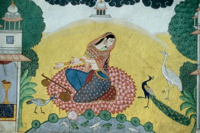 Frau mit Rudra Veena Miniaturmalerei, Indien von School Indian