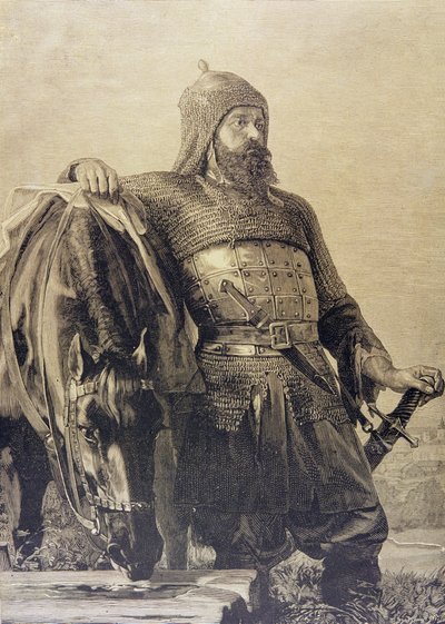 Russischer Soldat mit seinem Pferd von School Russian