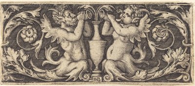 Ornament mit Tritonen, die Hörner blasen von Sebald Beham