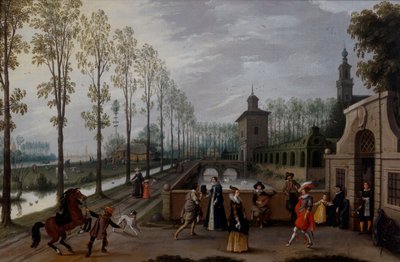 Eine elegante Gesellschaft promeniert vor einem Palast von Sebastian Vrancx