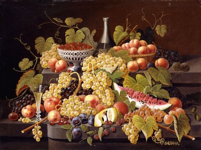 Stillleben mit Obst und Champagner von Severin Roesen