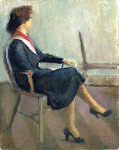 Sitzende Frau in Marineblau, 1952 von Shirley Markham
