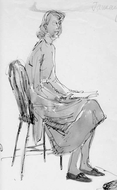 Frau, die auf einem Stuhl sitzt, ca. 1950 von Shirley Markham