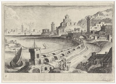 Stadtansicht mit einem Aquädukt (Südeuropäische Landschaften) von Simon Frisius