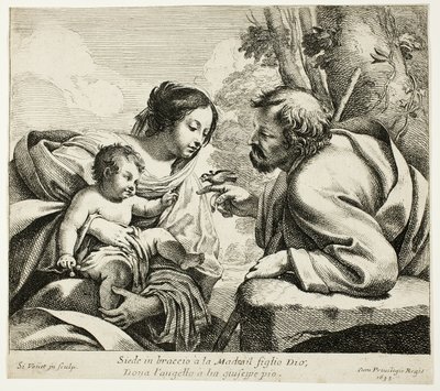 Heilige Familie mit einem Vogel von Simon Vouet