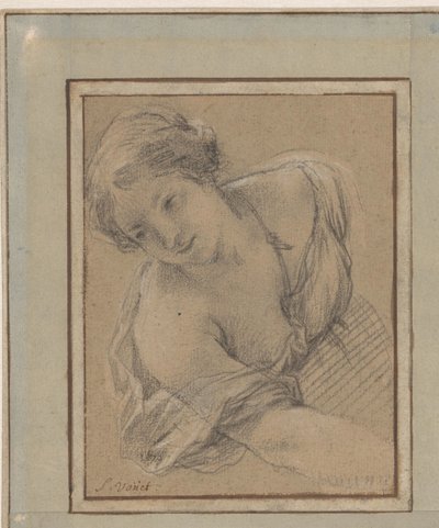 Studie einer sich verbeugenden jungen Frau von Simon Vouet