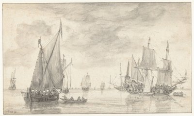 Meereslandschaft mit mehreren Schiffen von Simon de Vlieger