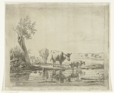 Weidelandschaft mit Kühen am Wasser von Simon van den Berg
