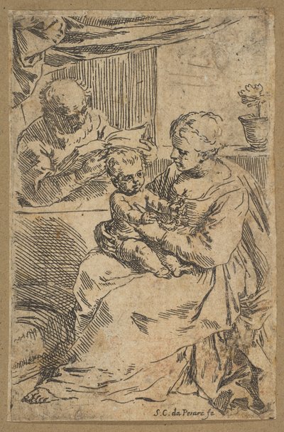 Heilige Familie mit einem Rosenkranz, ca. 1640-1642 von Simone Cantarini