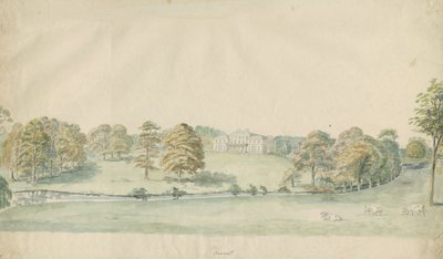 Canwell Hall: getönte Bleistiftzeichnung, undatiert [1762-1802] von Stebbing Shaw