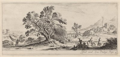 Landschaft mit Fischer, der sein Netz trägt von Stefano della Bella