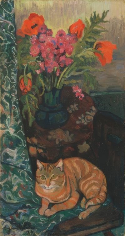 Blumenstrauß und Katze von Suzanne Valadon