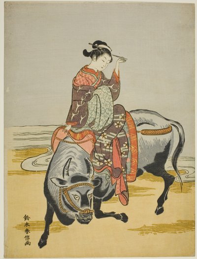 Kurtisane reitet auf einem Ochsen von Suzuki Harunobu