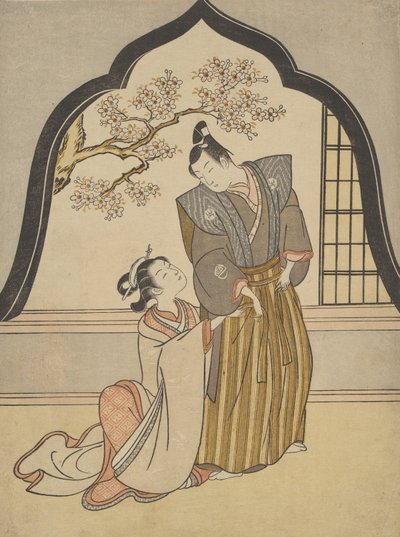 Liebende, die sich neben einem Fenster ankleiden von Suzuki Harunobu