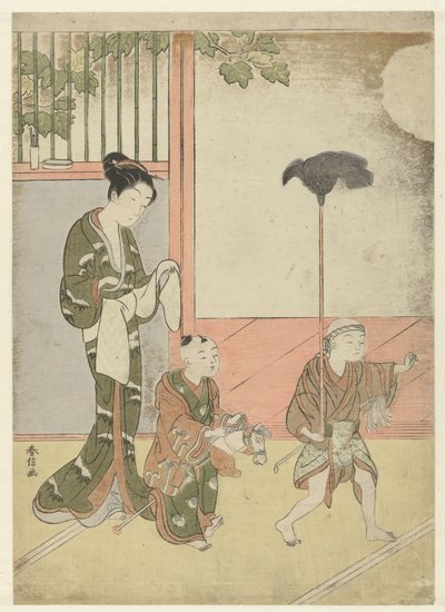Frau und spielende Jungen von Suzuki Harunobu