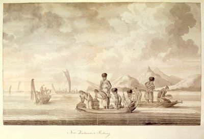 Neuseeländer beim Fischen, Januar 1770 von Sydney Parkinson