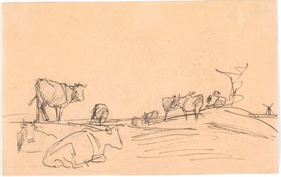 Landschaft mit liegenden und stehenden Kühen von Theodor Philipsen