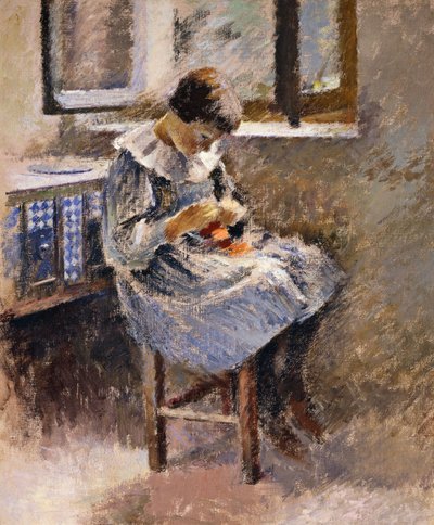 Mädchen beim Nähen, ca. 1886 von Theodore Robinson