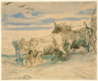 Treiber mit Ochsen, die einen Wagen ziehen von Théodore Chassériau