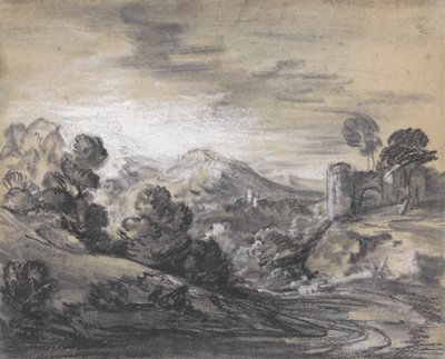 Bewaldete Landschaft mit Schloss von Thomas Gainsborough