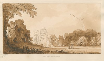 Chartley Castle: Rot-Sepia-Zeichnung von Thomas Peploe Wood