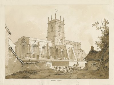 Gnosall Church: Waschzeichnung, 1838 von Thomas Peploe Wood