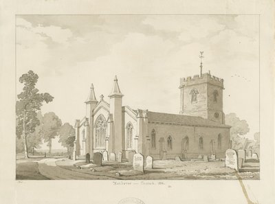 Harborne Kirche (Sepia-Waschzeichnung) von Thomas Peploe Wood