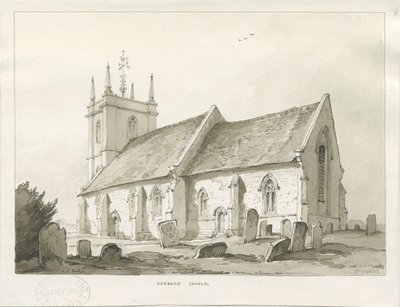 Norbury Kirche: Sepia-Waschzeichnung von Thomas Peploe Wood