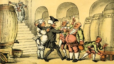 Dr. Syntax wird im Keller willkommen geheißen von Thomas Rowlandson