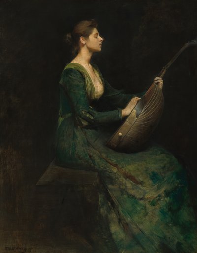 Dame mit Laute von Thomas Wilmer Dewing