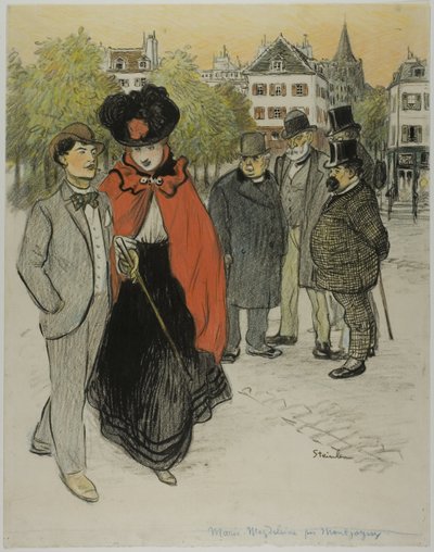 Herr beobachtet ein Paar beim Promenieren von Théophile Alexandre Pierre Steinlen