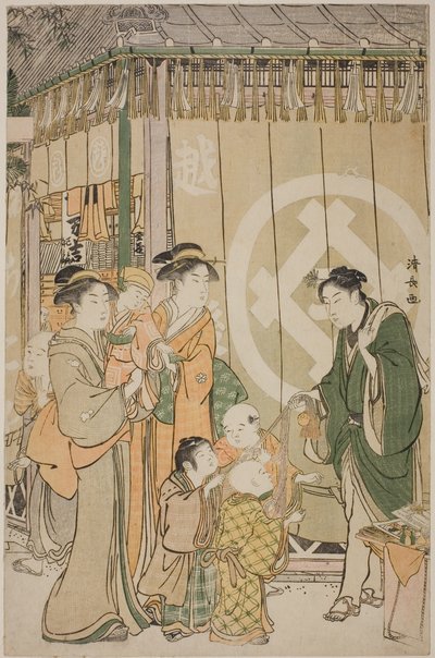 Das Echigoya am Neujahrstag von Torii Kiyonaga