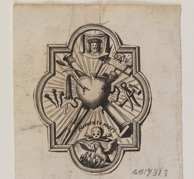 Emblem mit einem durchbohrten Herzen und den Leidenswerkzeugen von Ubekendt