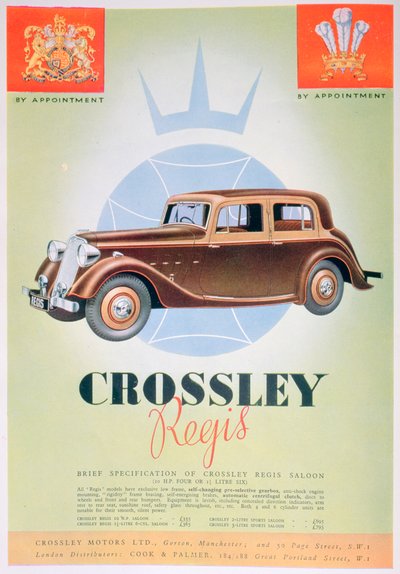 Werbung für das Crossley Regis Auto, 1935 von Unbekannt
