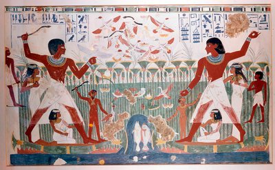 Alte Ägypter jagen Wildvögel mit Wurfstöcken von Unbekannt