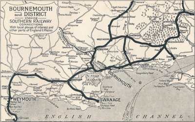 Bournemouth und Umgebung, zeigt Southern Railway Verbindungen, 1929 von Unbekannt
